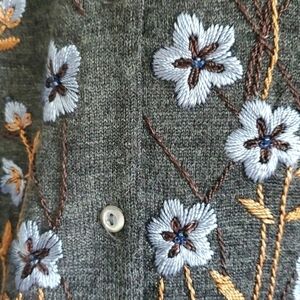 Oscar de la Renta Embroidered Wool blend Cardigan Sweater size small